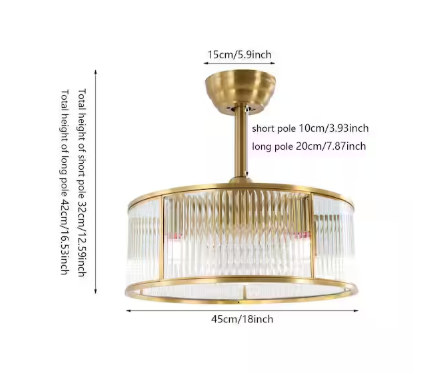 18 in. Indoor Gold Modern 5-Light 6 Speeds Caged Ceiling Fan with Reversible Motor and Remote, No Bulbs