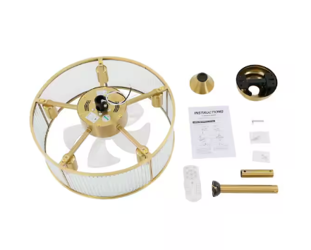 18 in. Indoor Gold Modern 5-Light 6 Speeds Caged Ceiling Fan with Reversible Motor and Remote, No Bulbs