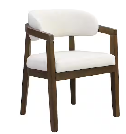 Candice Walnut Plus Beige Modern Solid Wood Upholstered Dining Chairs with Curved Backrest and Armrests (Set of 2)