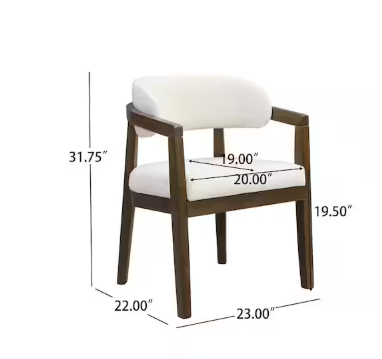 Candice Walnut Plus Beige Modern Solid Wood Upholstered Dining Chairs with Curved Backrest and Armrests (Set of 2)