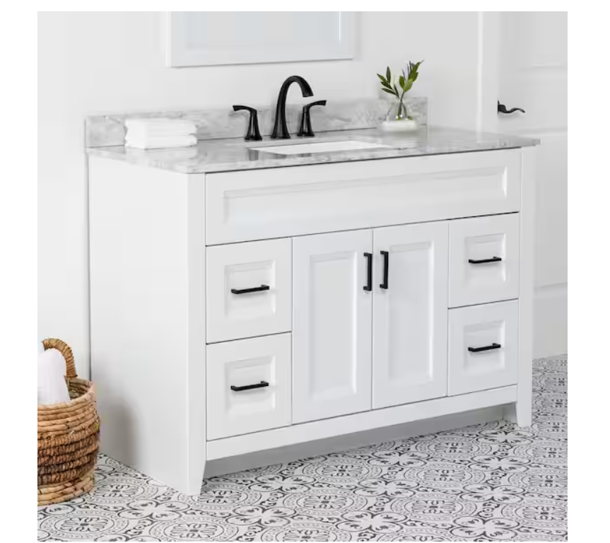 Ridge 48 in. W x 22 in. D x 34 in. H Bath Vanity Cabinet without Top in White