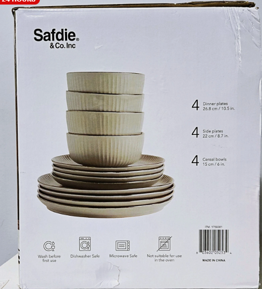 Safdie 12 Piece Stoneware Dinnerware Set Open Box