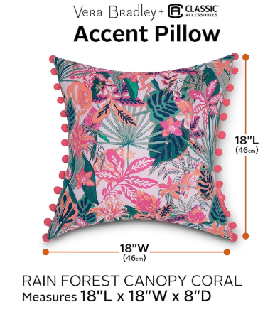 Vera Bradley 18 in. L x 18 in. W x 8 in. D Outdoor Accent Throw Pillows with Poms in Happy Blooms (1- PACK)