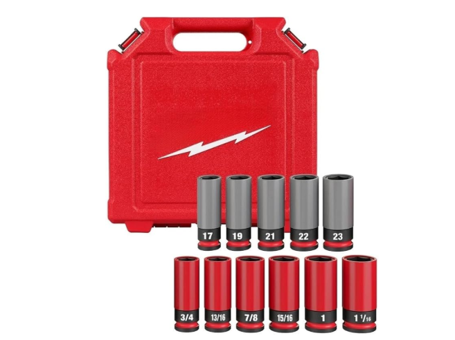 11 PC 49-66-7833 for Milwaukee 1/2" Dual hole design Metric Lug Nut Wheel Socket Set Length 11.6 in Width 11.0 in Height 3.0 in Red Gray