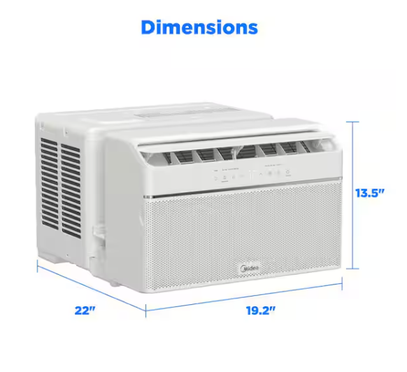 Midea 8,000 BTU U+ Smart Inverter Window AC Cools up to 350 sq. ft. w/ Remote, Sleep Mode, Timer, Wi-Fi, Energy Star in White