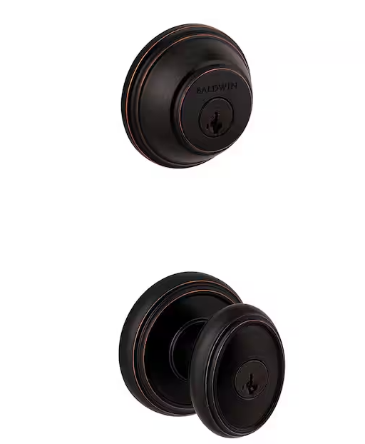 Baldwin Prestige Carnaby Venetian Bronze Exterior Entry Knob and Single Cylinder Deadbolt Combo Pack Featuring SmartKey Security
