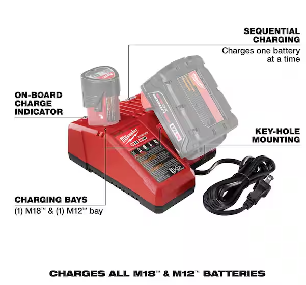 Milwaukee M18 18-Volt Lithium-Ion High Output 6.0Ah Battery (2-Pack) And Charger Kit