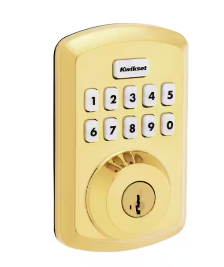 Kwikset Powerbolt 250 10-Button Keypad Lifetime Polished Brass Transitional Electronic Deadbolt Door Lock