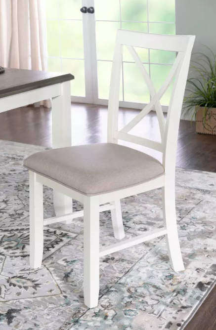 Set of 2 Emma White Wood X Back Side Chairs with Upholstered Seat - Powell: Farmhouse Design, Rubberwood