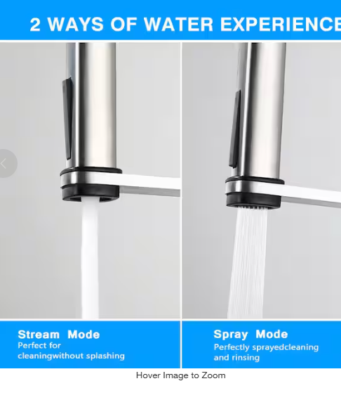ruiling 22 in. Single Handle Pull Down Sprayer Kitchen Faucet with 360° Spout Swivel in Brushed Nickel