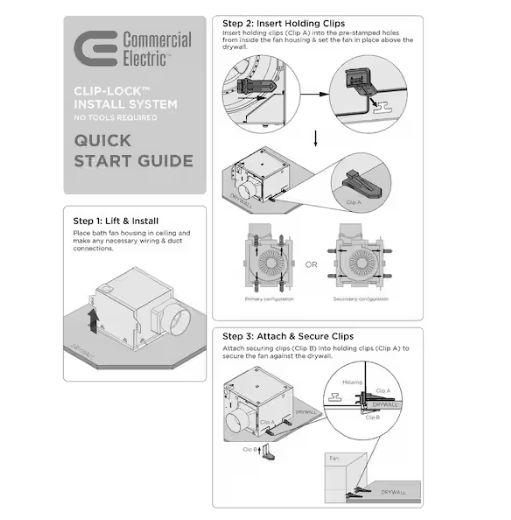 Commercial Electric 80 CFM 1.5 Sone Bathroom Exhaust Fan with Humidity Sensing NO CLIPS