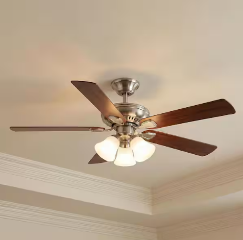 Campbell 52 in. Indoor LED Brushed Nickel Ceiling Fan with Light Kit, Downrod, Reversible Blades and Remote