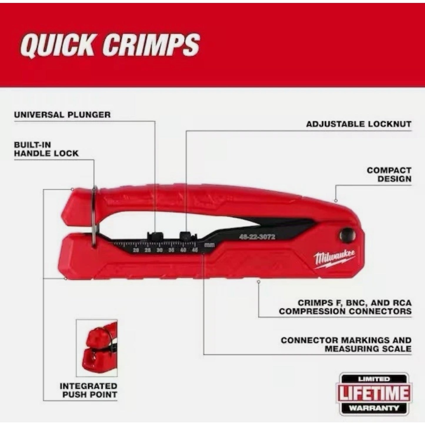 Milwaukee 48-22-3072 Coax Compression Crimper Quick Crimps