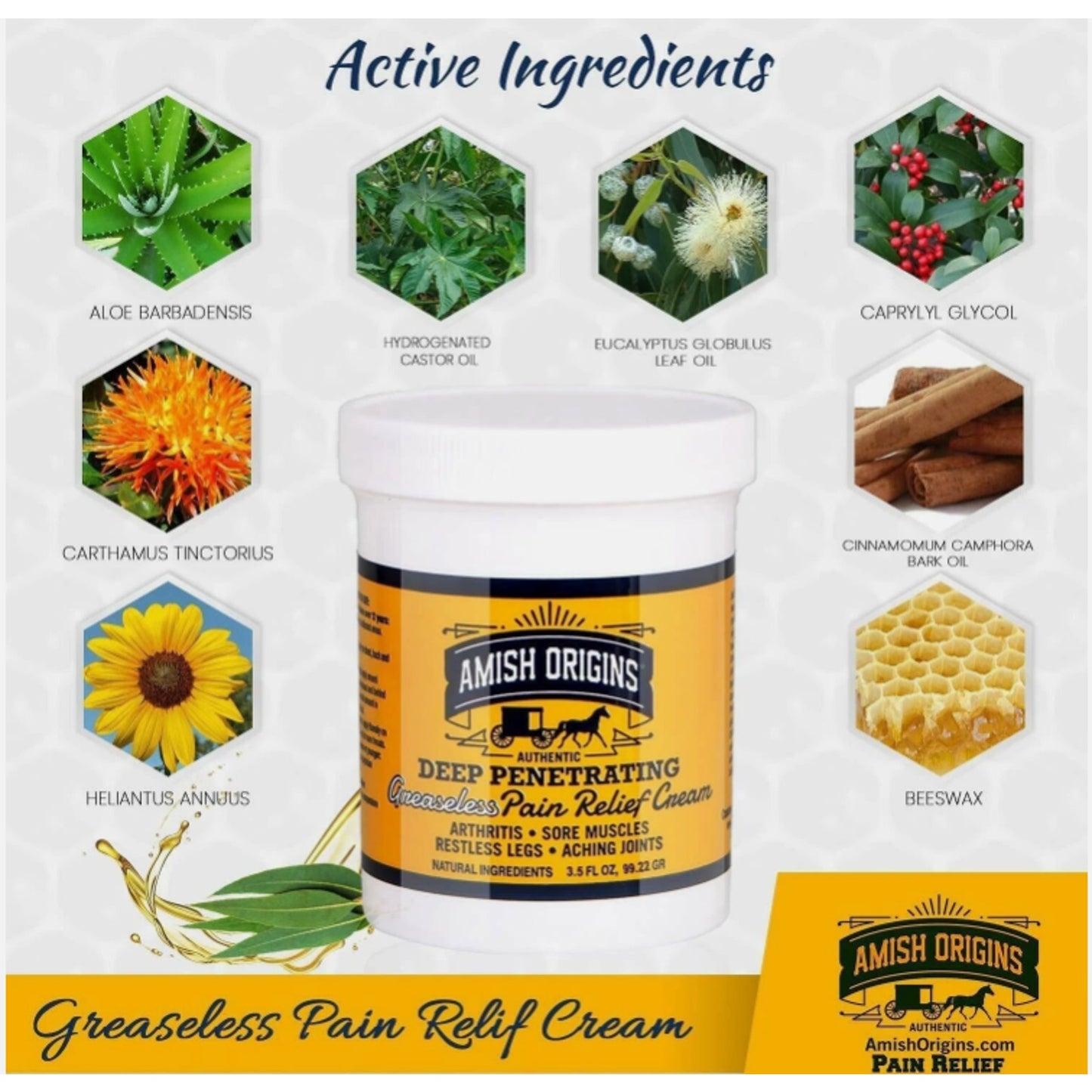 Amish Origins Deep Penetrating Pain Relief Cream Restless Legs Arthritis 3.5 oz