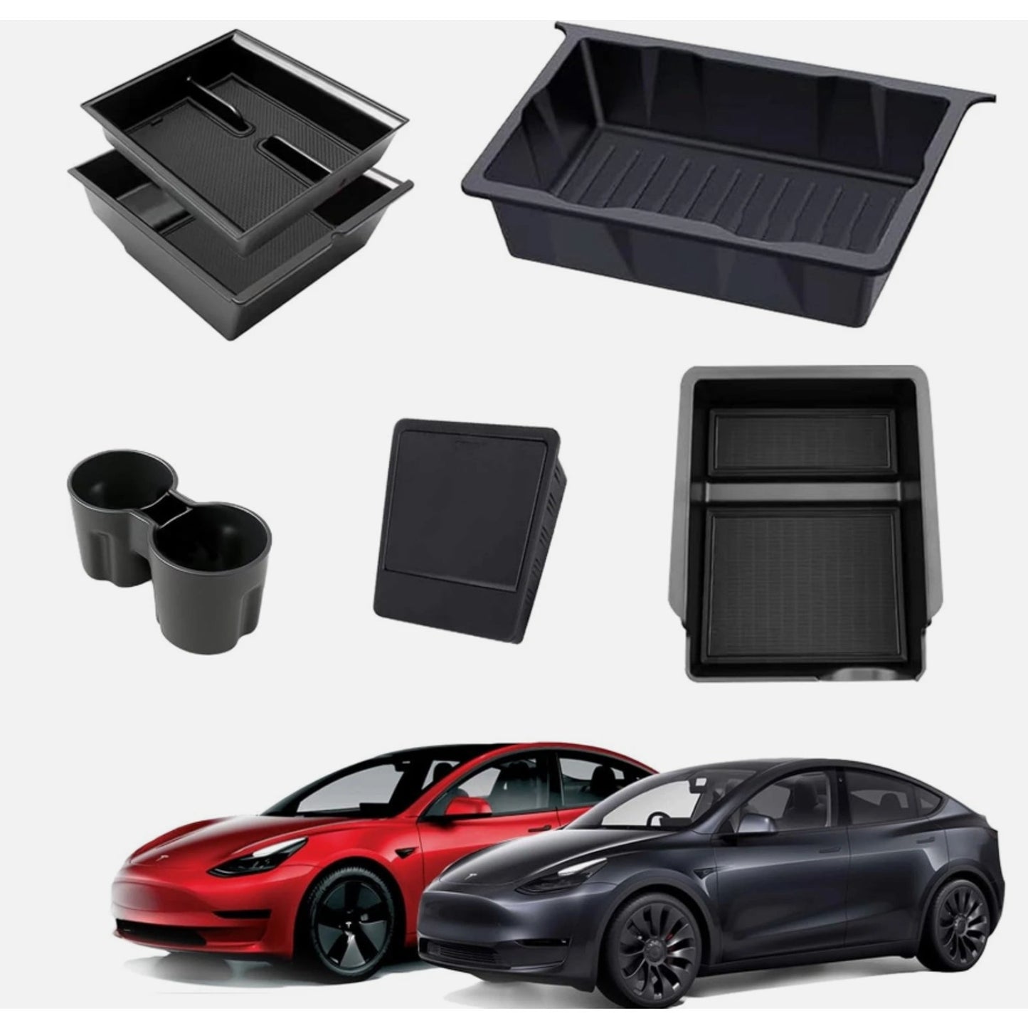6PCS Center Console Organizer Tray for Tesla Model Y 2021-2024, Hidden Storage B