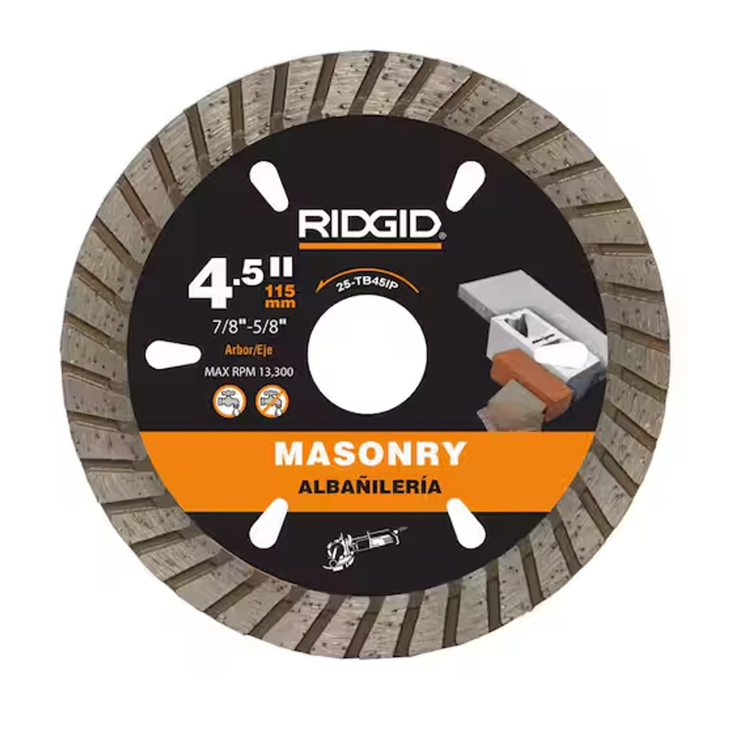 RIDGID 4.5" Masonry Cutting Turbo Rim Diamond Saw Blade (PACK OF 5) 25-TB45IP