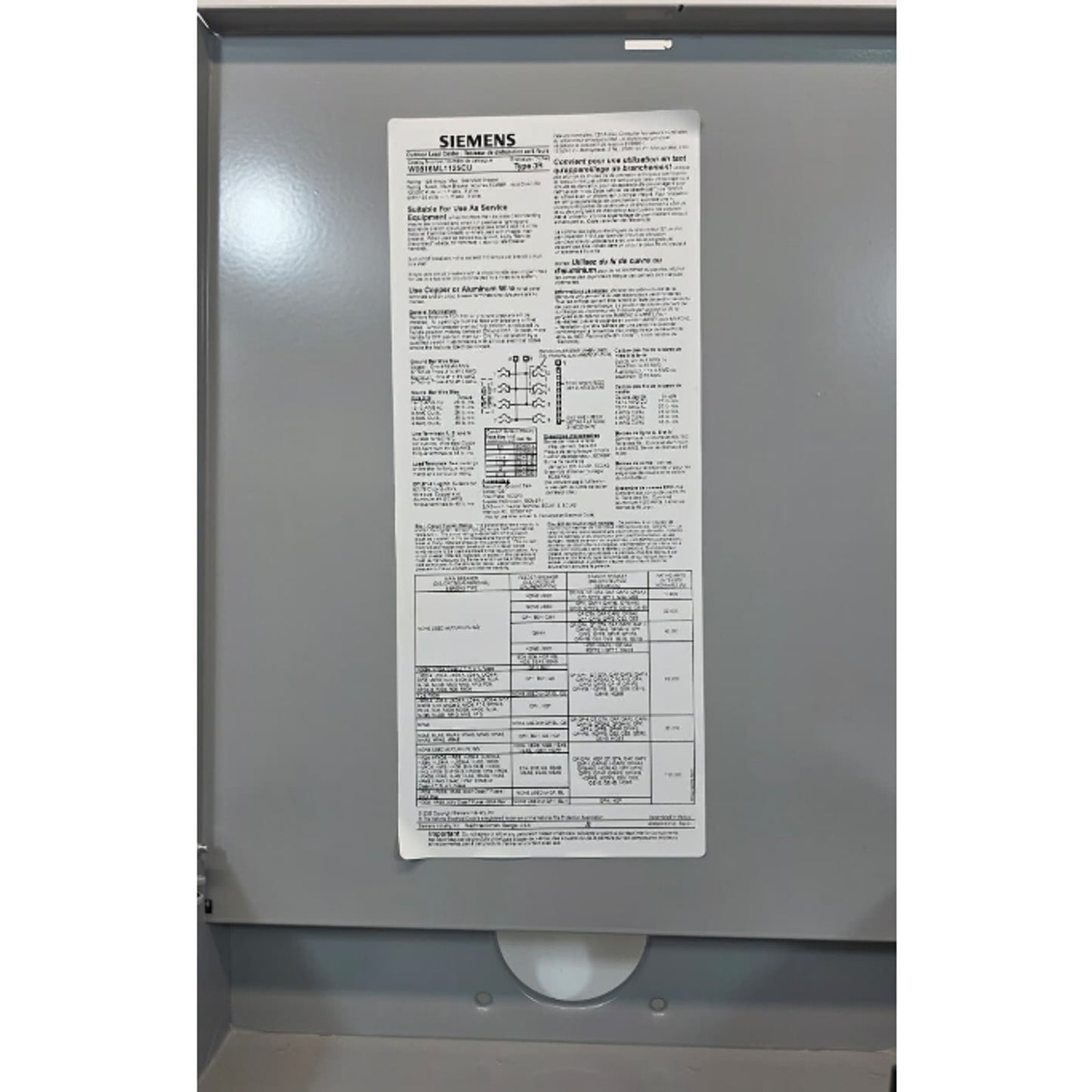 SIEMENS W0816ML1125CU 125 amp, 8 Space, 16 Circuit, Outdoor Center Load Center