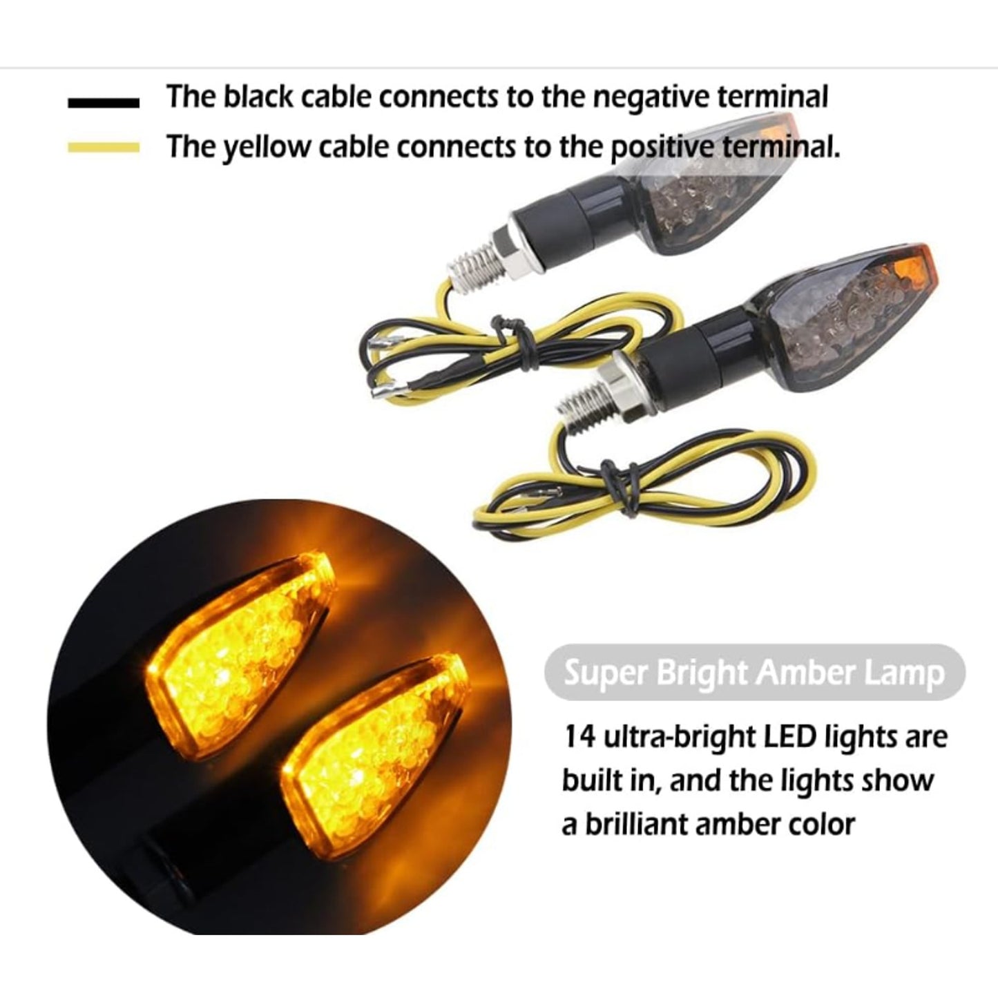 4PCS Motorcycle Turn Signals, 14LED Front+Rear Blinkers -Smoked Black Shell