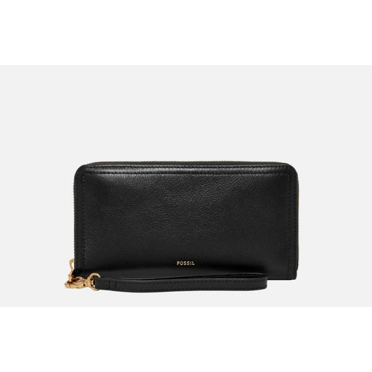 Fossil Women's Logan Leather RFID-Blocking Zip Around Clutch Wallet with Wristle