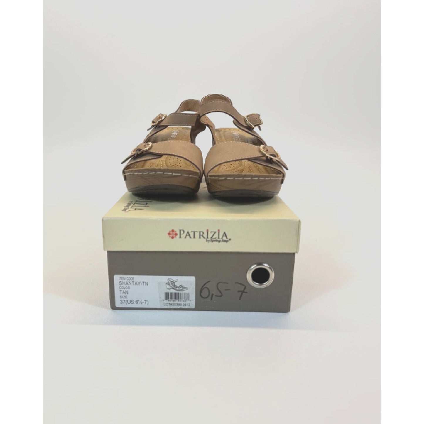 Patrizia Women's Shantay Adjustable Wedge Sandals with Back Strap - Tan Sz 6.5-7