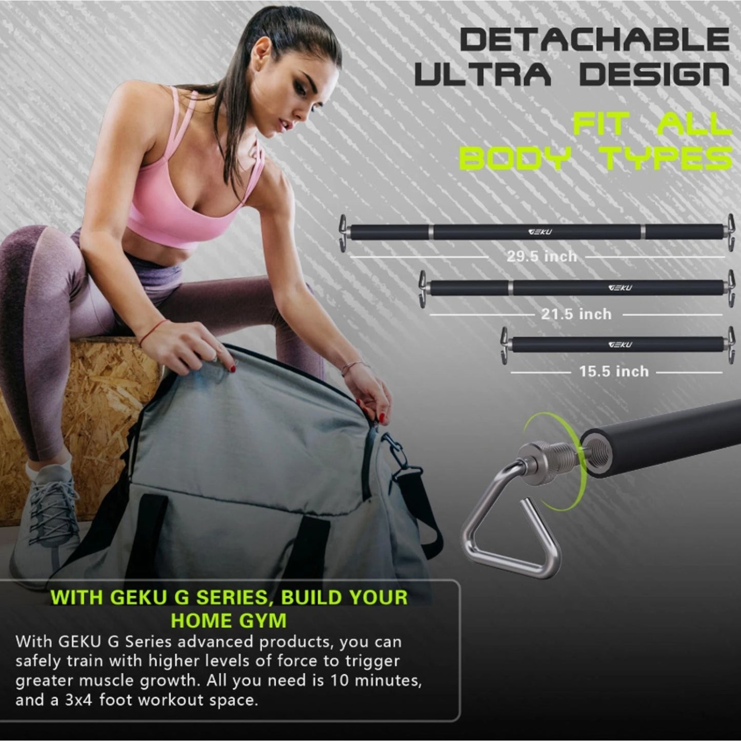 GEKU FIT Resistance Band Bar, Length-Adjustable Detachable Heavy Duty Workout...