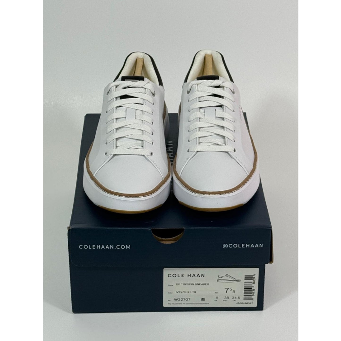 Cole Haan Women's Grandpro Topspin Sneaker Ivory Black Leather W22707 - 7.5 B
