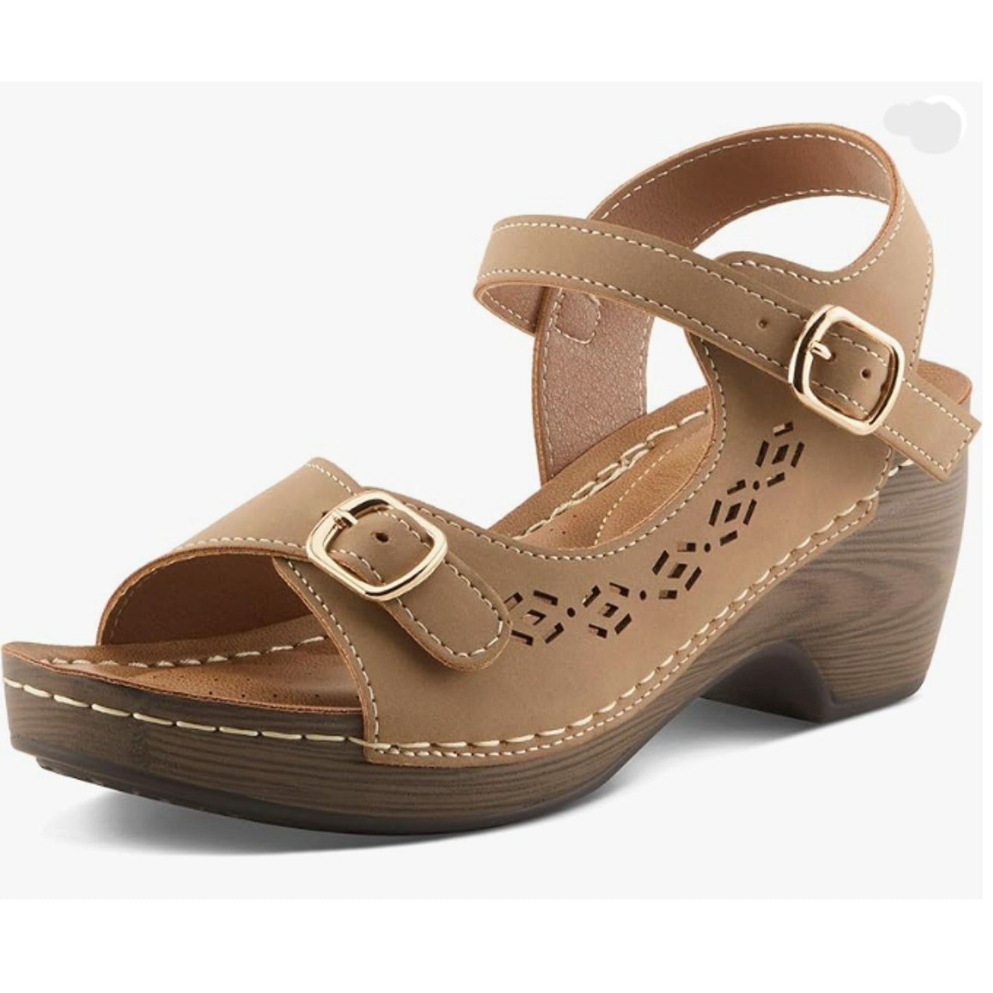 Patrizia Women's Shantay Adjustable Wedge Sandals with Back Strap - Tan Sz 6.5-7