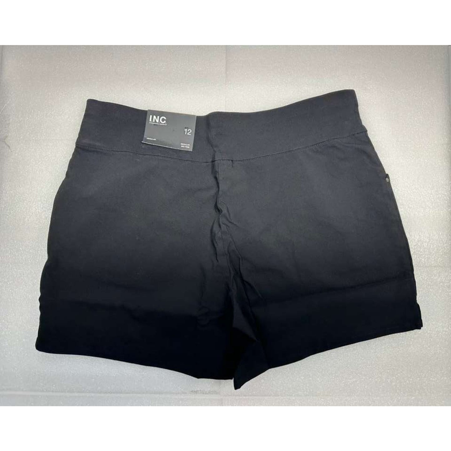 INC Womens Shorts Short Table Mid Rise Pull On - Pockets Stretch -Black Sz 12