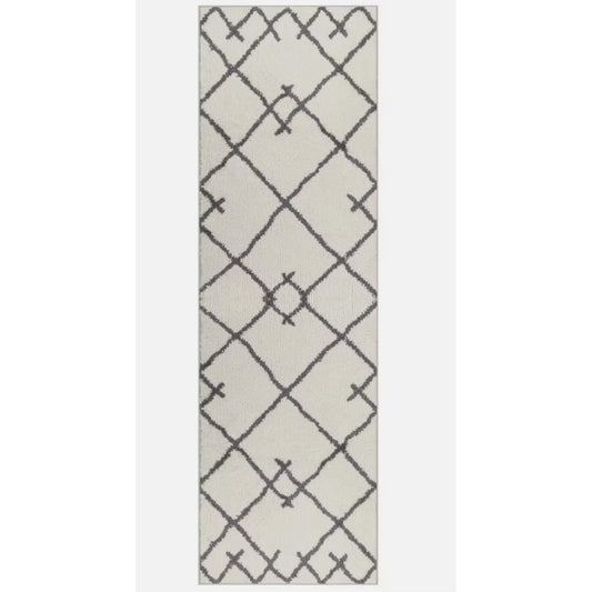 2'x7' Washable Kenya Fleece Geometric Design Tufted Runner Rug Cream - Threshold