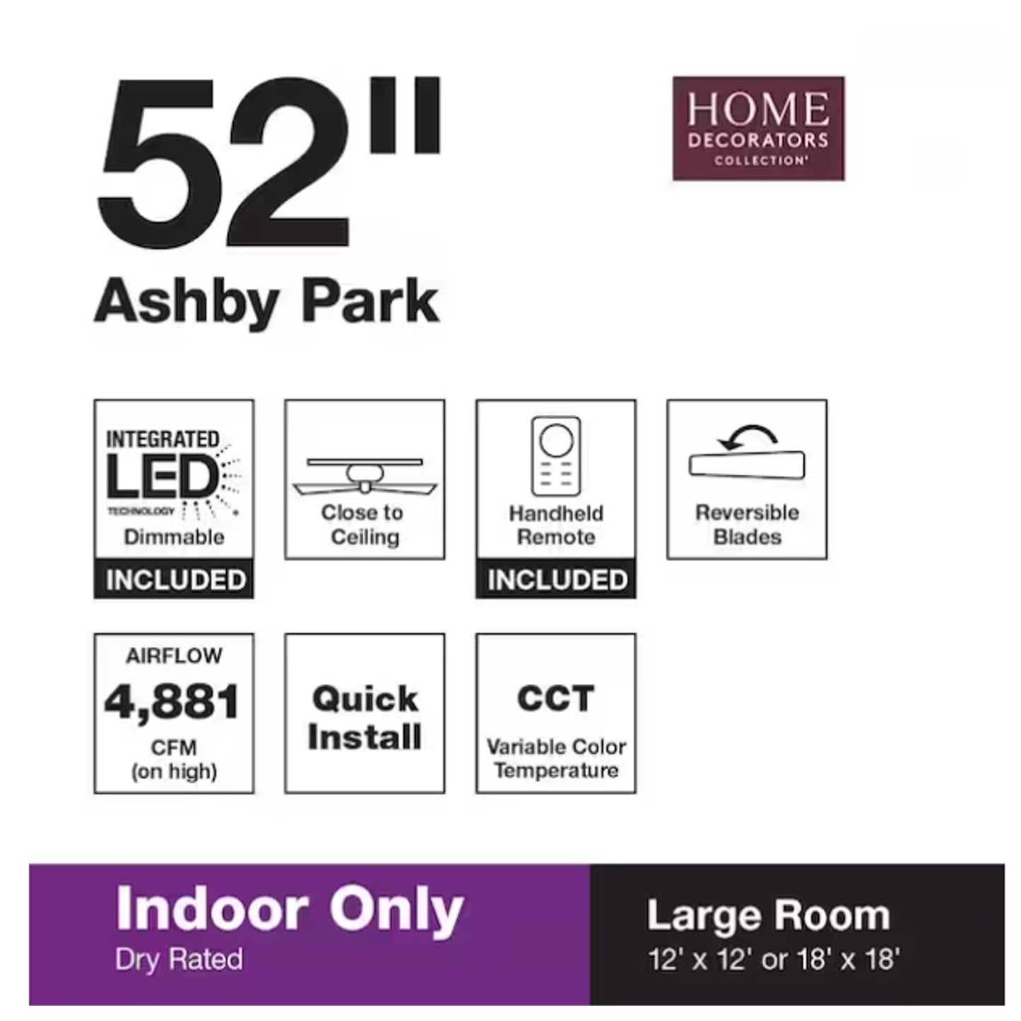 Ashby Park 52 in White Ceiling Fan Brushed Nickel LED Light Remote Control