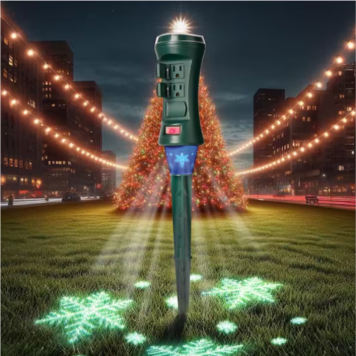 Smart Outdoor 4 ft. 6-Outlet Power Stake Timer Holiday Lights Projector Hubspace