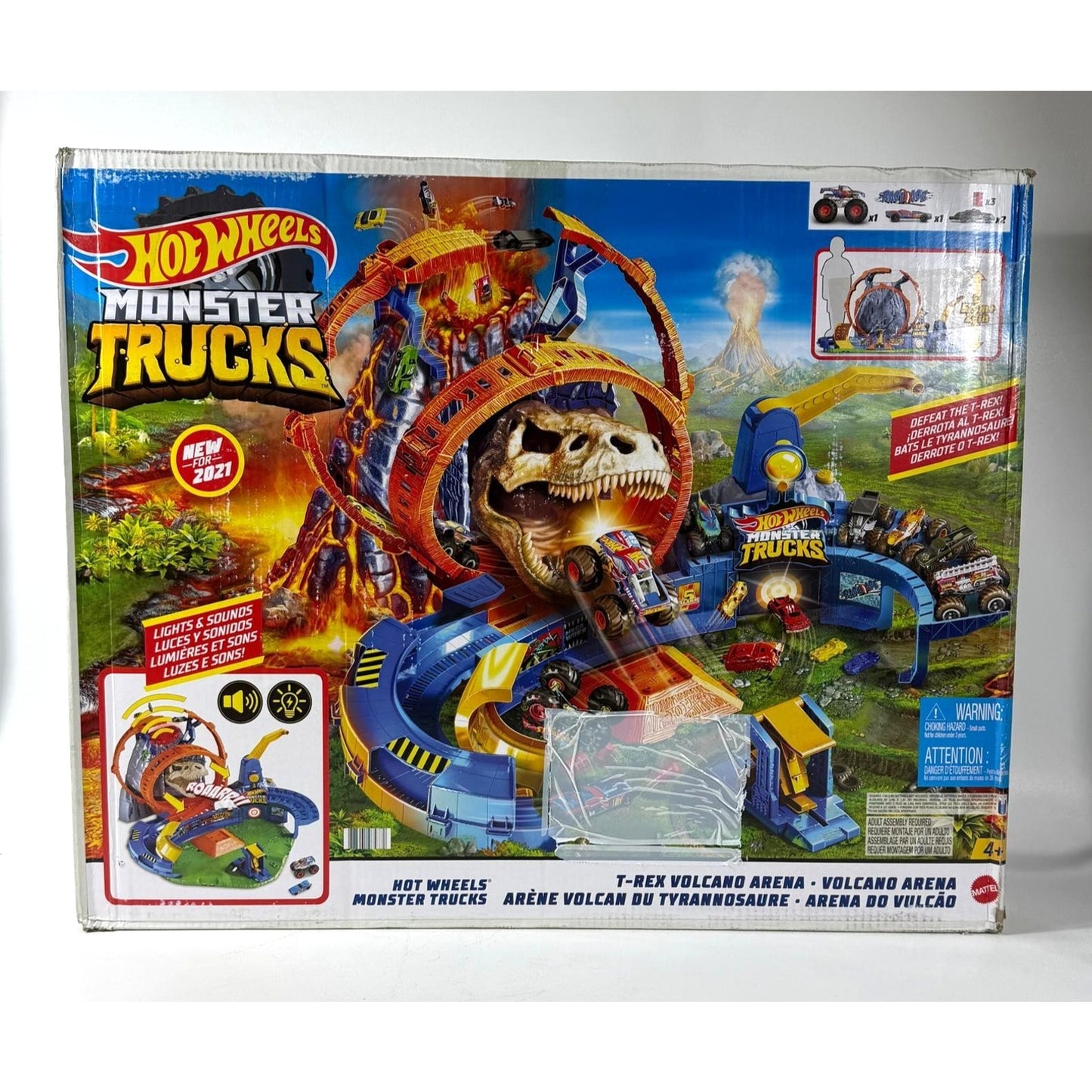 Hot Wheels Monster Trucks T-REX Volcano Arena Playset NIB 2021