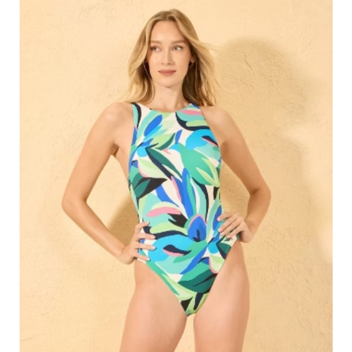 Women's Pique High Neck Full Coverage One Piece Swimsuit - Shade & Shore S 4-6