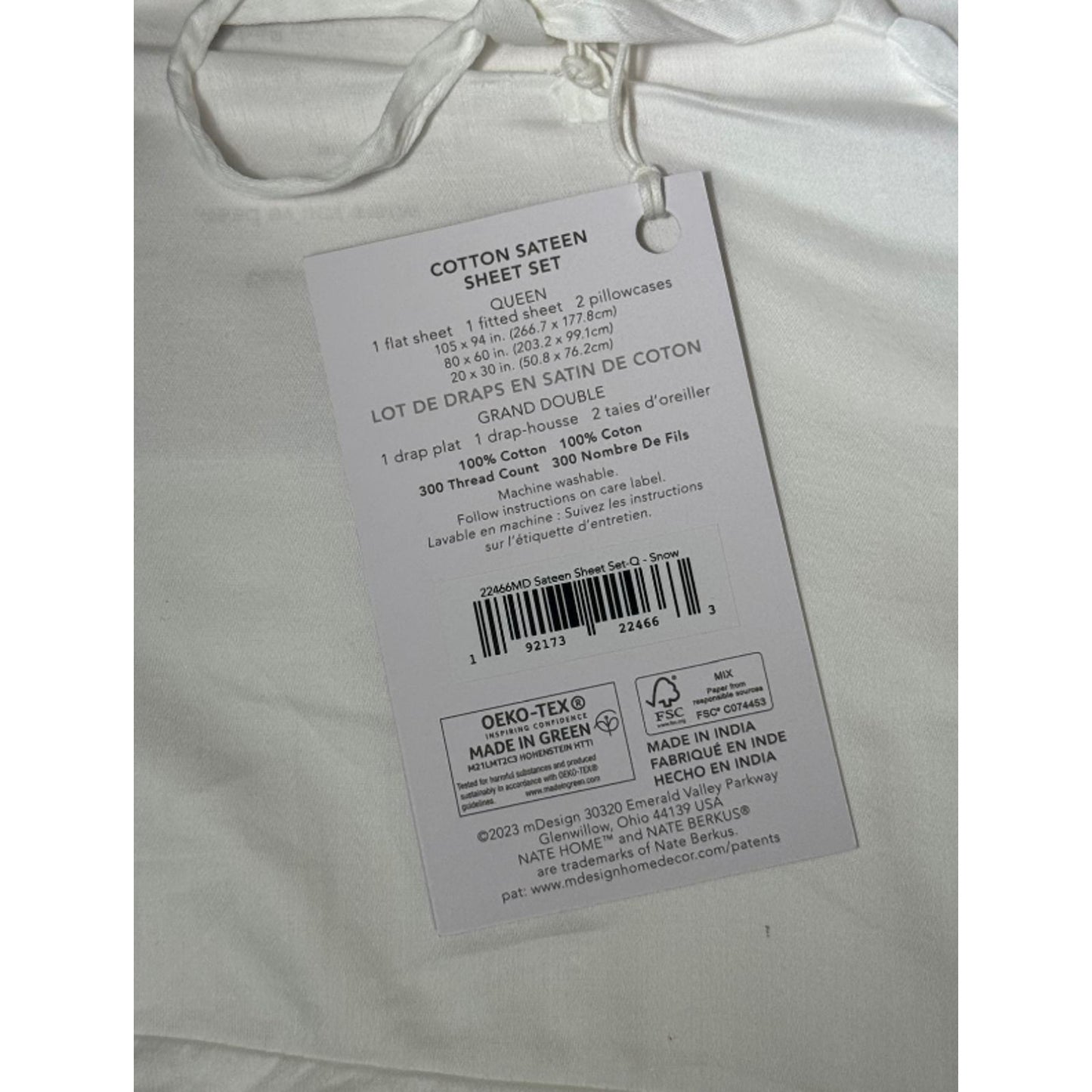 Nate Home By Nate Berkus Antique White 300TC Cotton Sateen Sheet Set Full