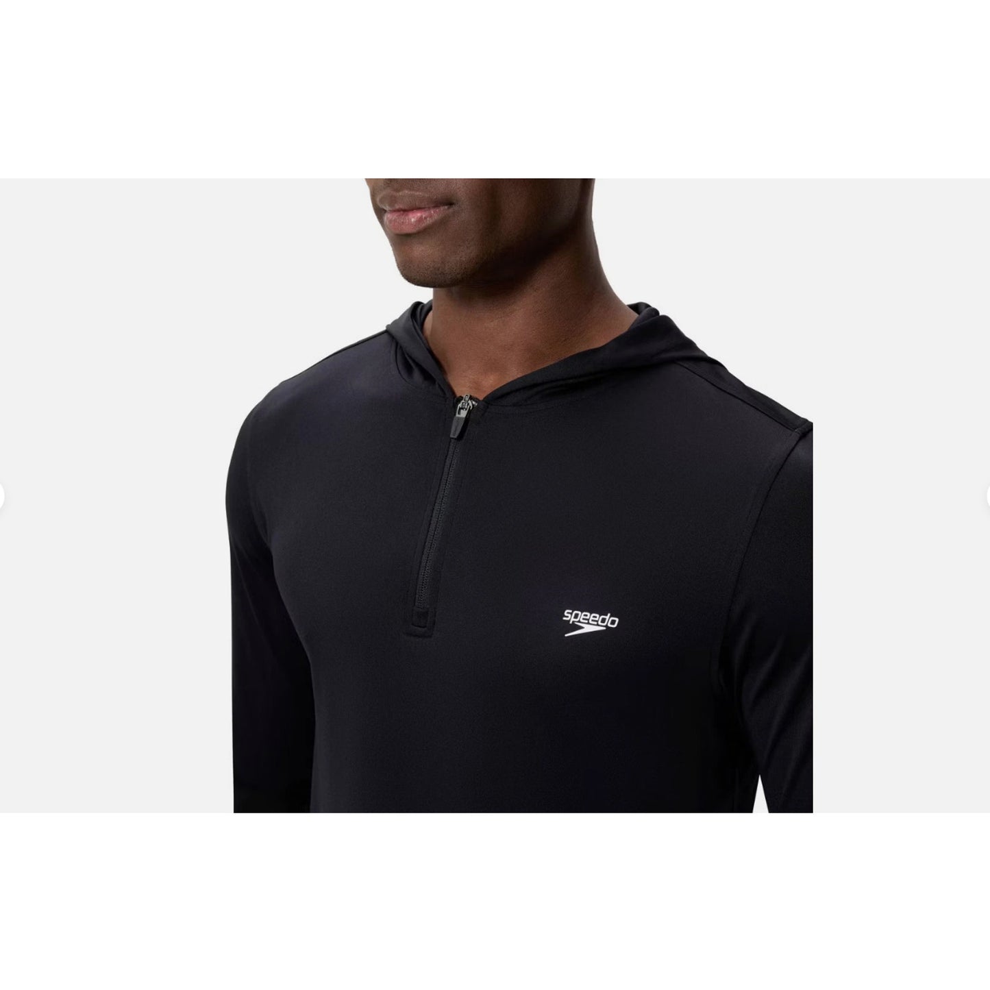 Speedo Half-Zip Hooded Rash Guard Swim Shirt - Black M