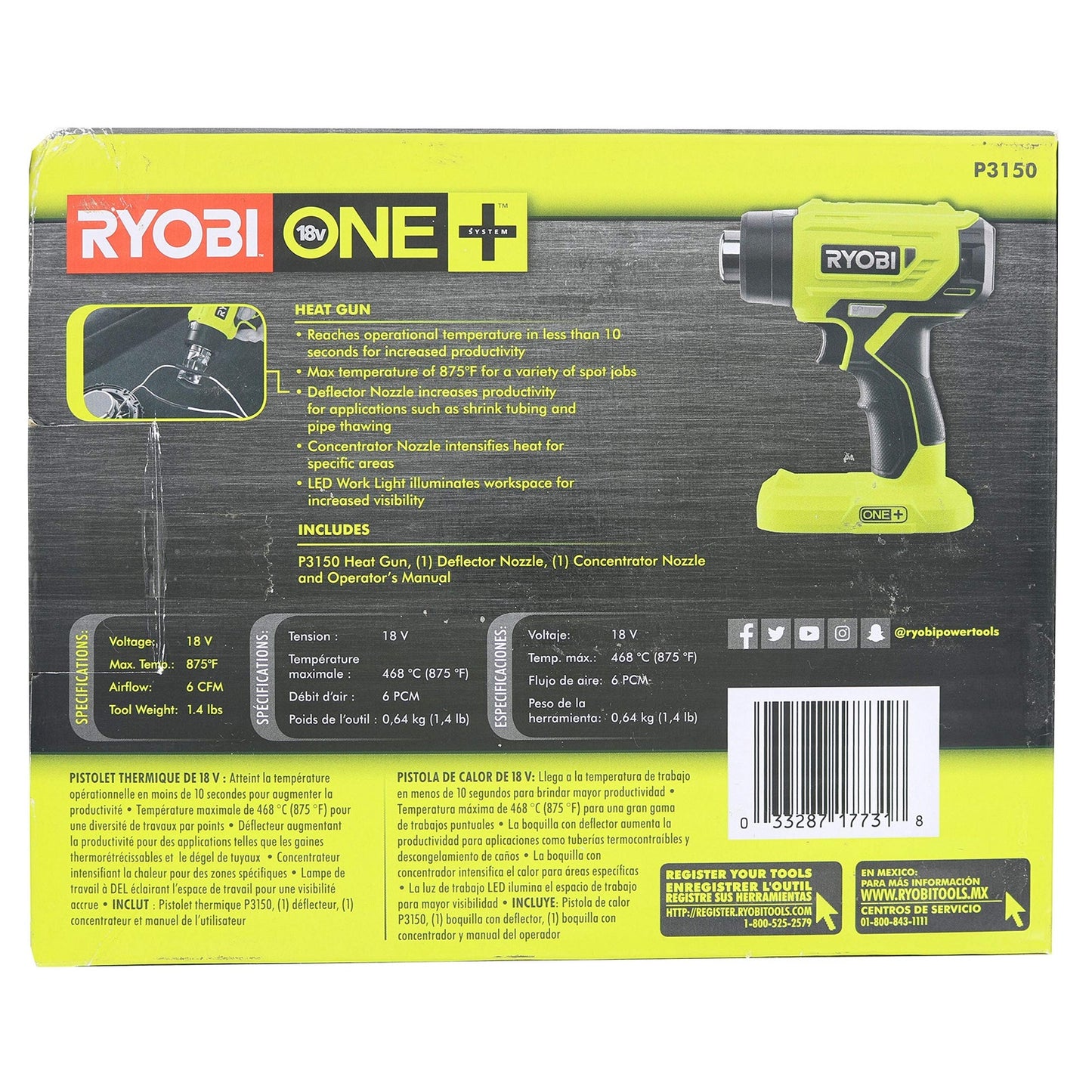 Ryobi 18-Volt ONE+ Lithium-Ion Cordless Heat Gun (Tool Only) P3150