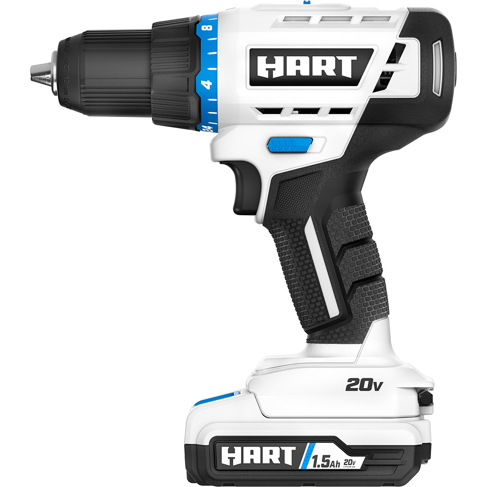 HART 20-Volt Cordless 1/2-inch Drill/Driver Kit, (2) 1.5Ah Lithium-Ion Batteries, Gen 2