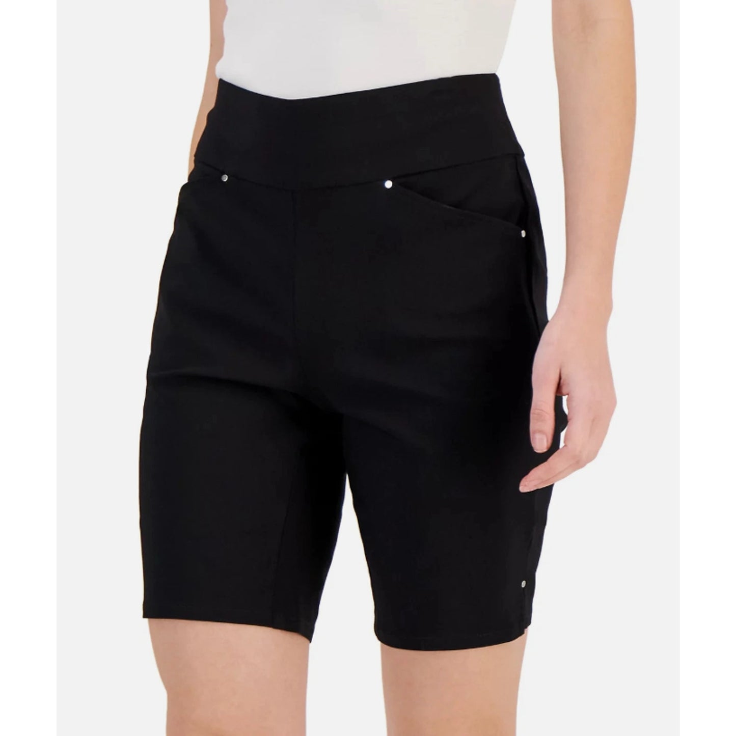 INC Women's Mid Rise Pull-On Stretch Bermuda Shorts Black Sz 12