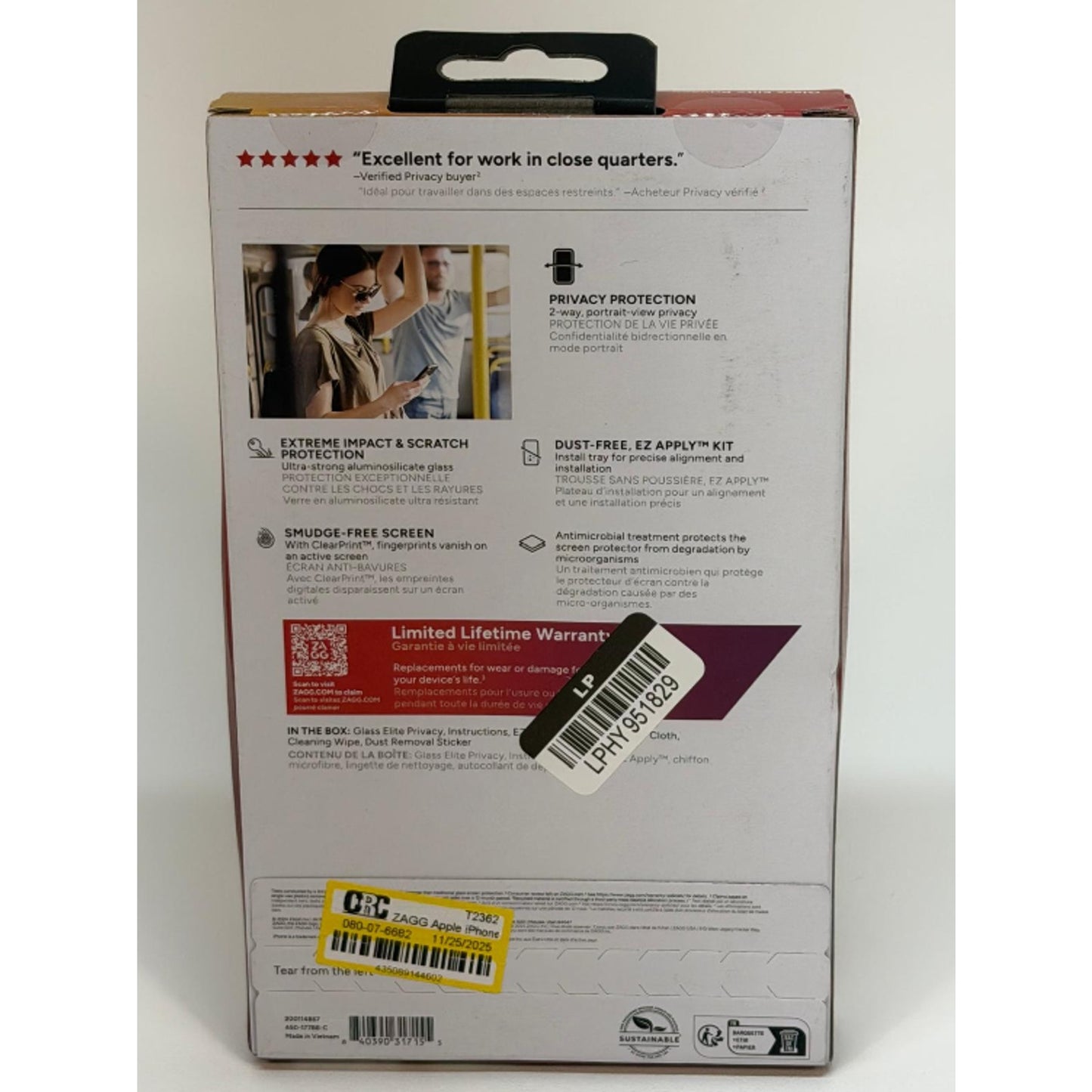 Zagg Glass Elite Tempered Glass Screen Protection for iPhone 16 Plus & 15 Plus