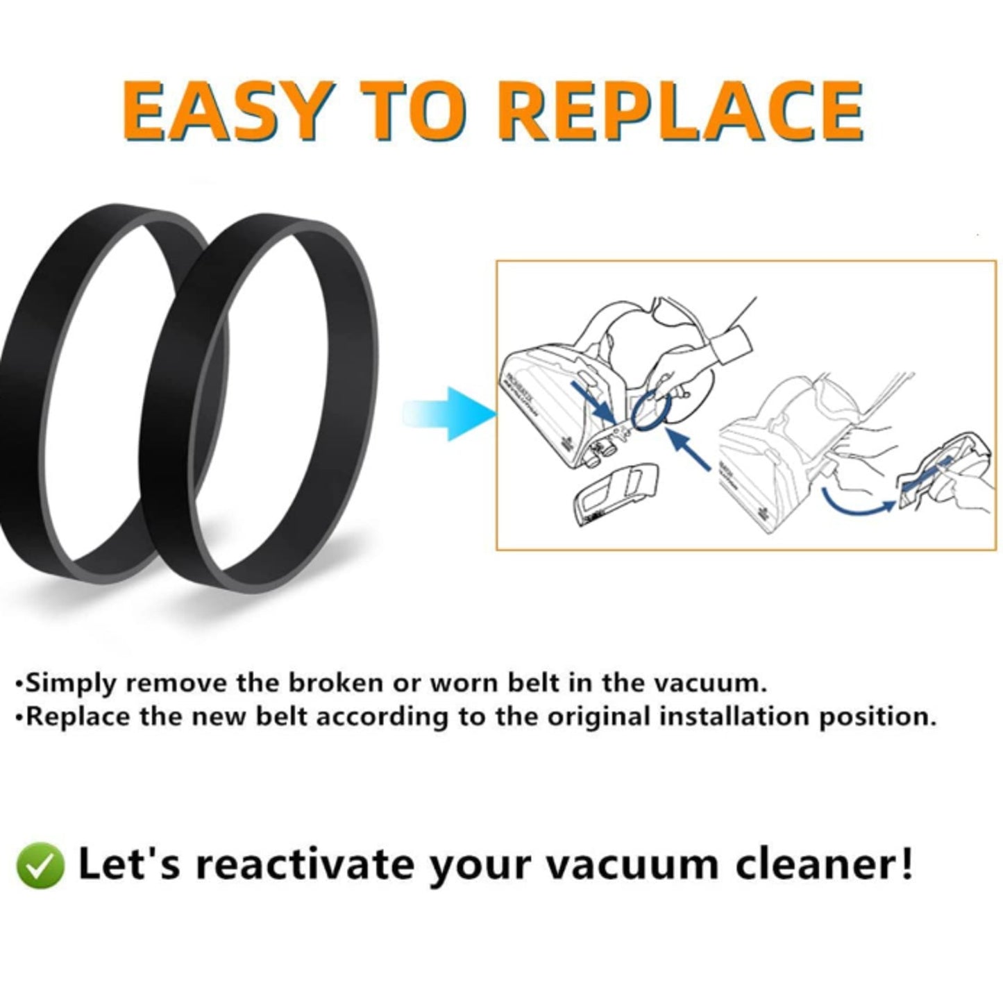 2PCS 1606428 Vacuum Belts Compatible for Bissell ProHeat 2X 22839, 2007P