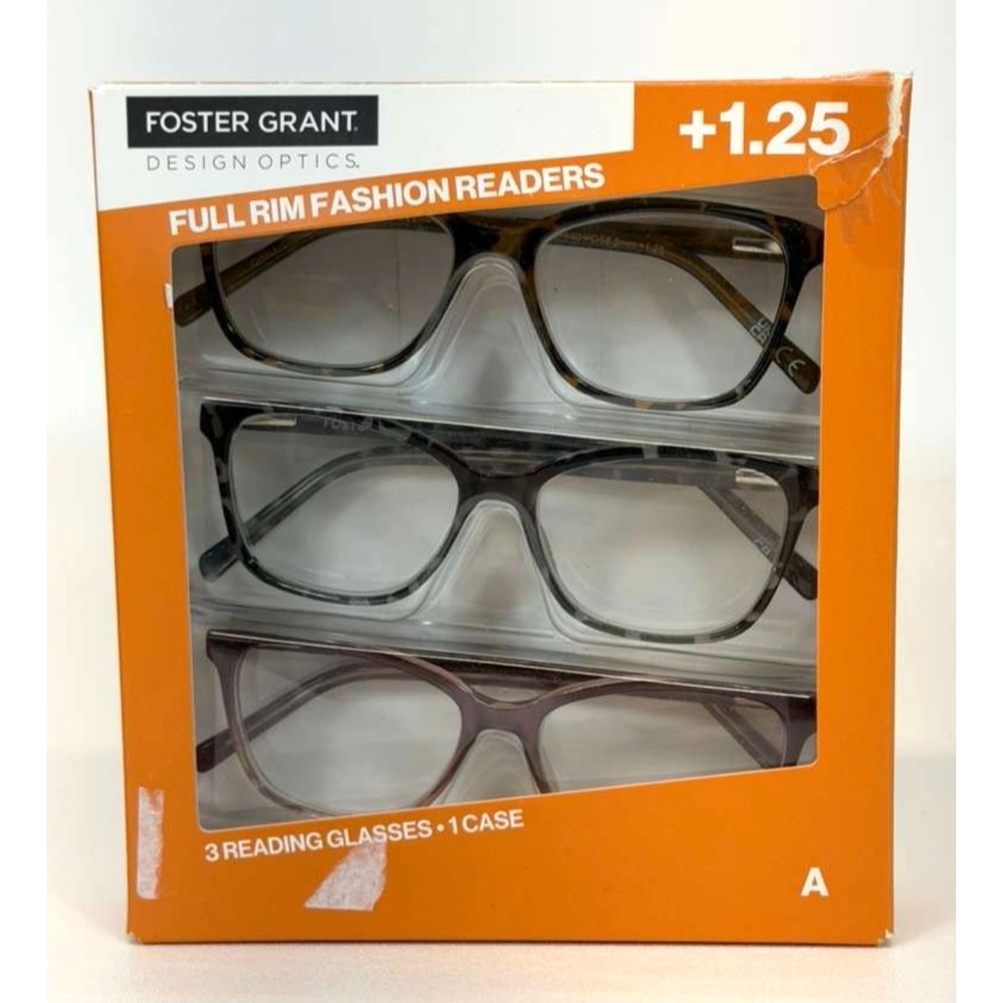 Foster Grant Design Optics Kiersey Plastic Square Reading Glasses 3 Pack +1.25
