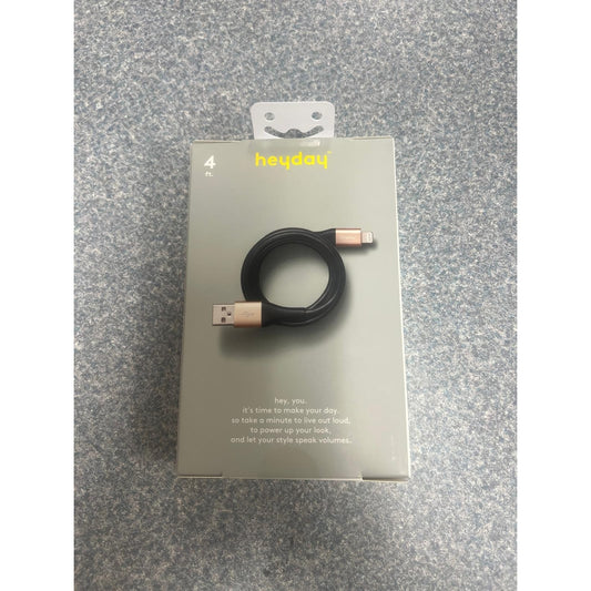 Heyday 4ft USB-A Cable for iPhone 6/7/8/SE/X/XR/XS/11/12/13/14 - Black & Gold