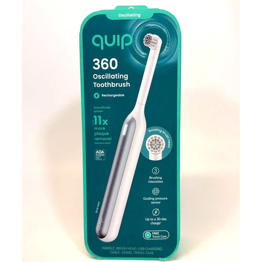 Quip 360 Oscillating Toothbrush Rechargeable w/ Traveling Case White Silver