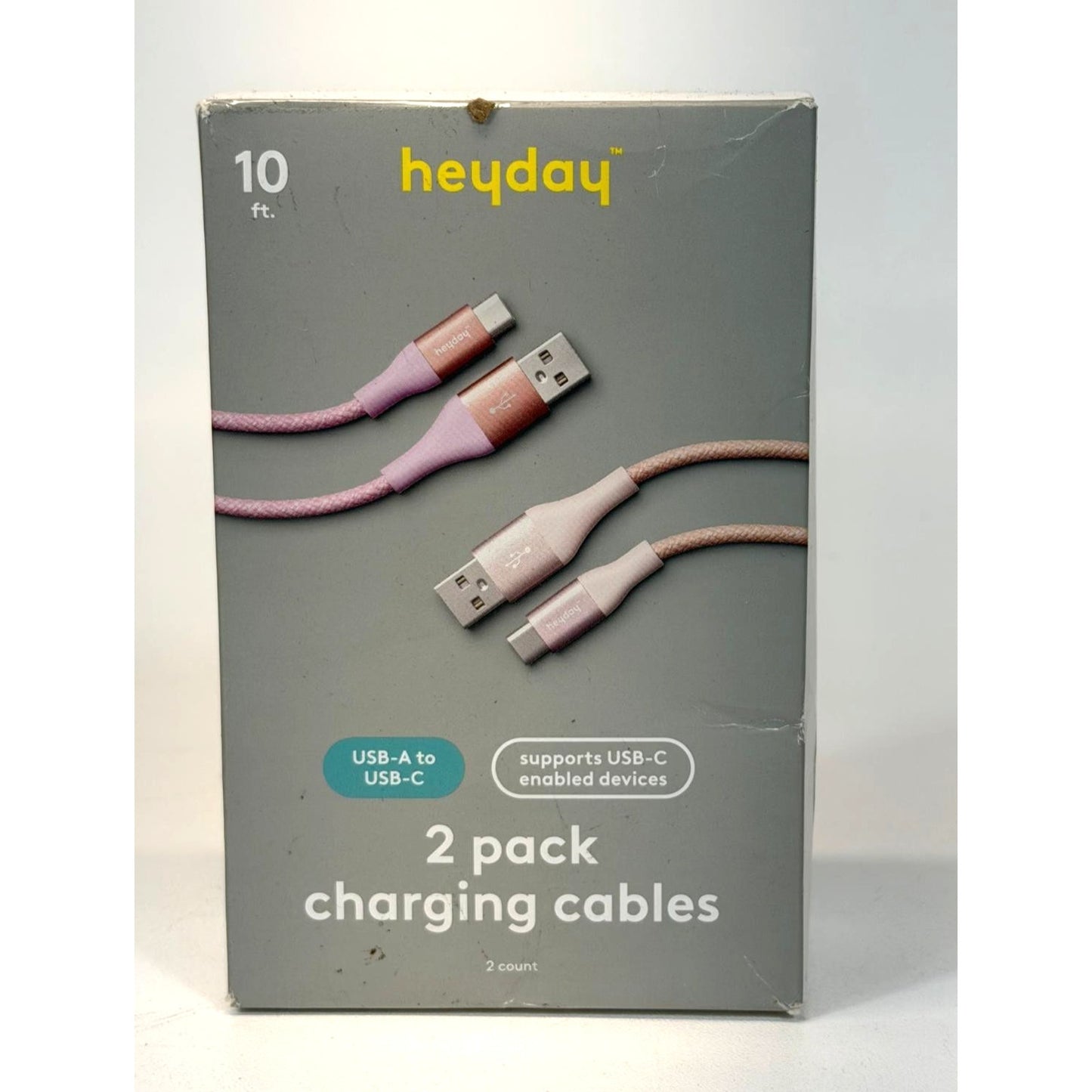 heyday™ Bright Lilac Cosmetic Pink 10ft USB-A to USB-C Braided Cable 2pk
