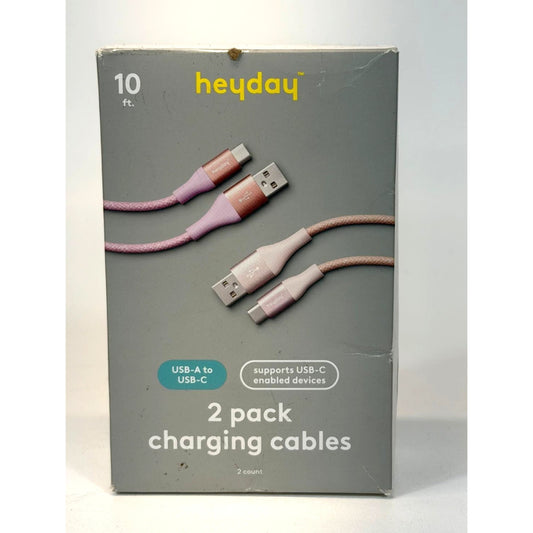 heyday™ Bright Lilac Cosmetic Pink 10ft USB-A to USB-C Braided Cable 2pk
