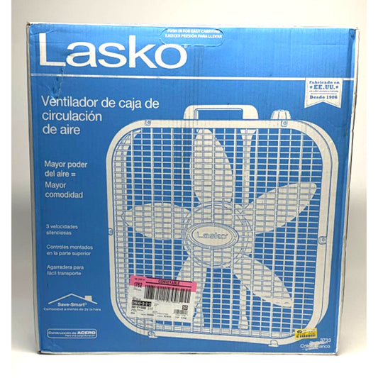 Lasko 3733 Slim Box Fan 20" 3-Speed Portable Floor Fan, White
