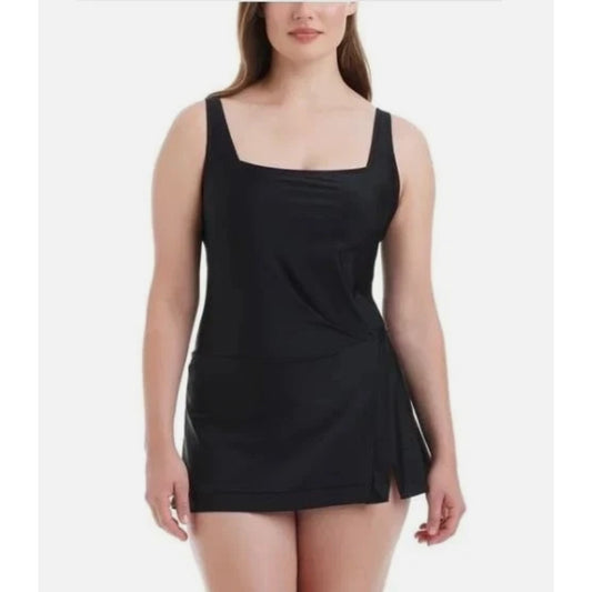 Beyond Control Womens Swim Dress UPF 50 Tummy Control Adjustable Straps, Black S