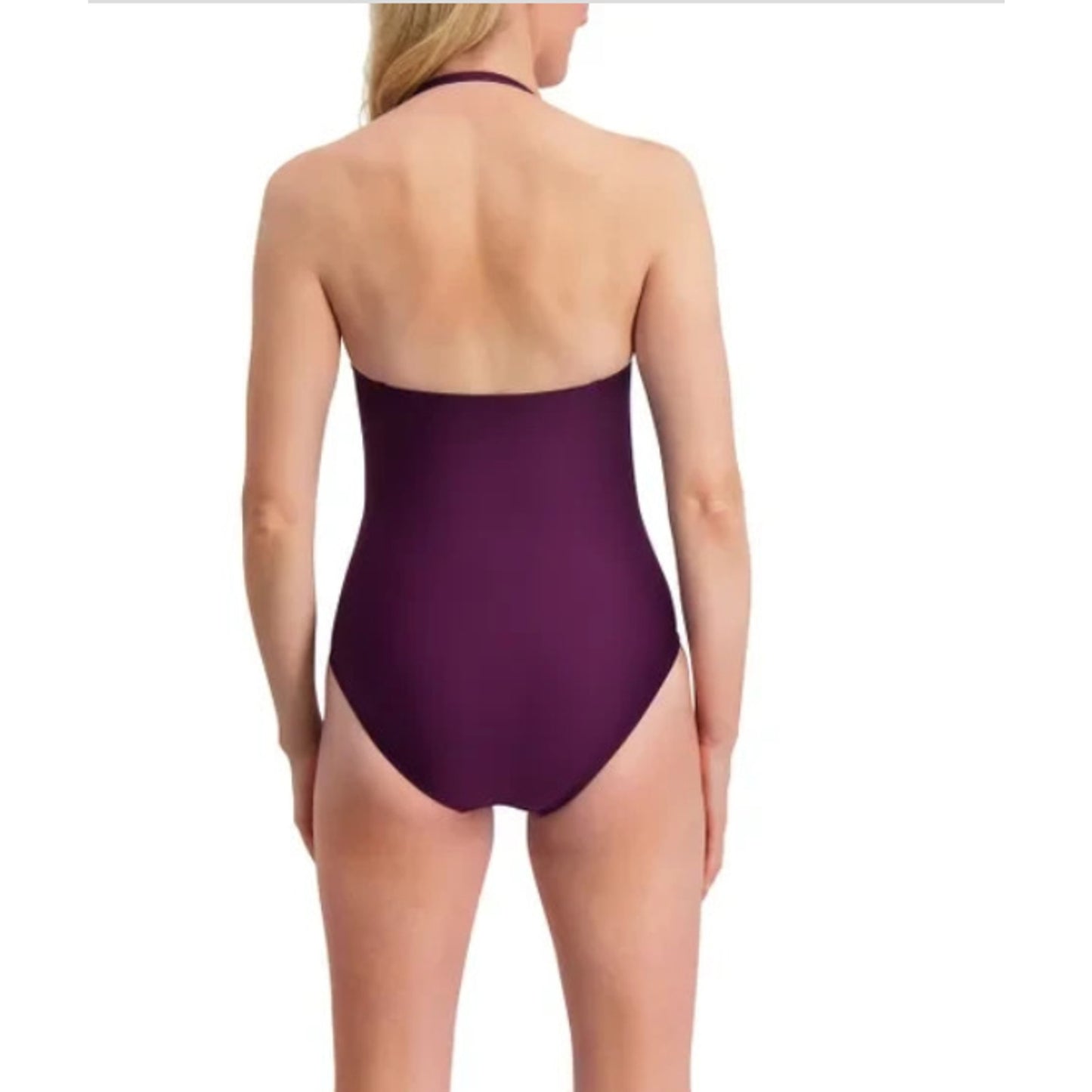 DKNY Womens Small S Solid Purple 1 Piece Swimming Bathing Suit Swimsuit