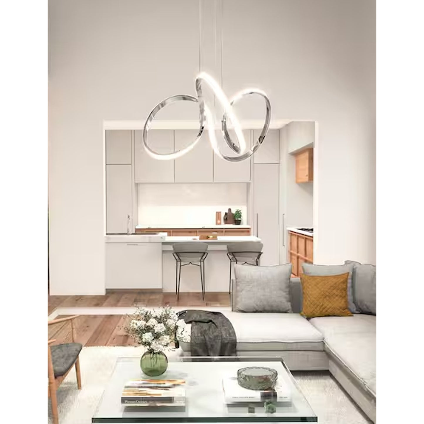 Artika Swirl 30-Watt 1 Light Chrome Modern Integrated LED Pendant Light Fixture
