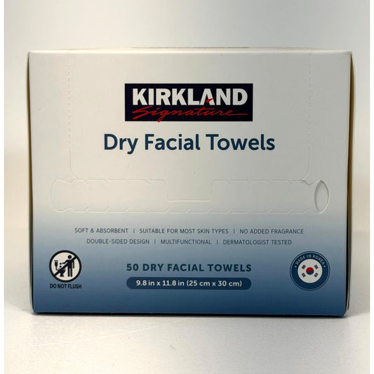 Kirkland Signature Dry Facial Towels 50 Count Soft Absorbent Double-Sided Face